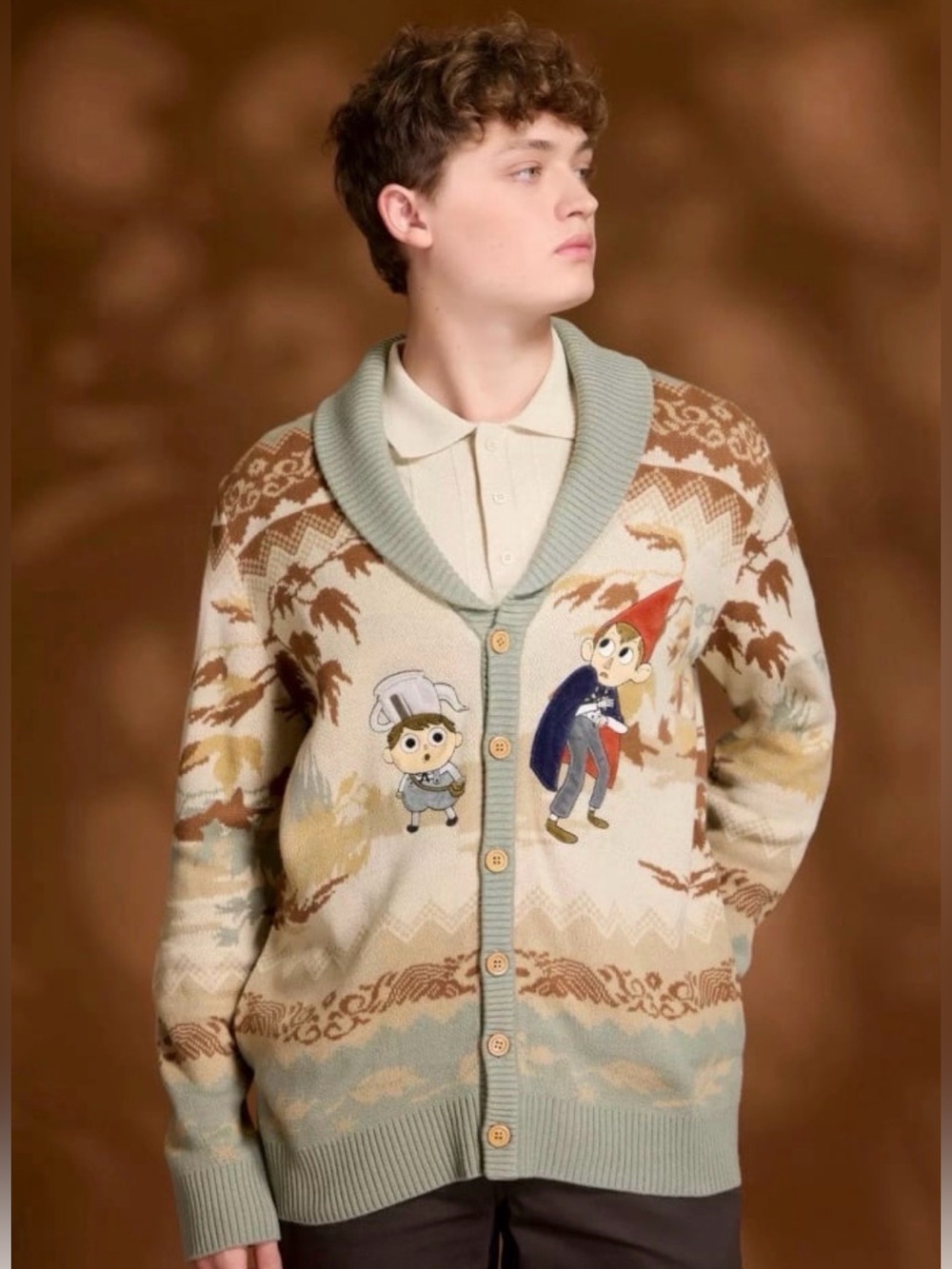 Over the Garden Wall Fair Isle Cardigan Sweater in Sage and Cream